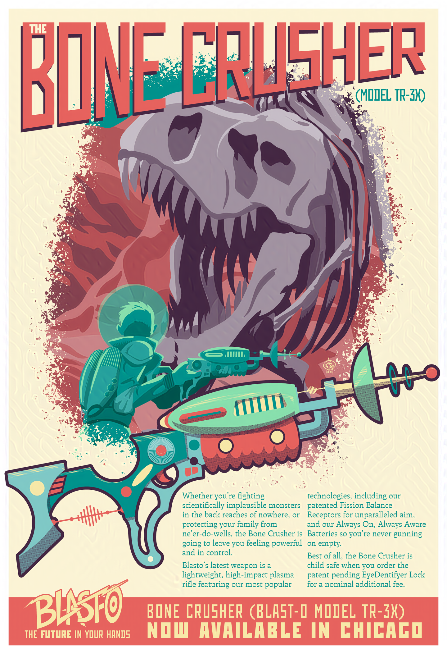 Bone Crusher Dinosaur Blast-O Raygun Ad Poster 13x19 Limited Edition Giclee Print